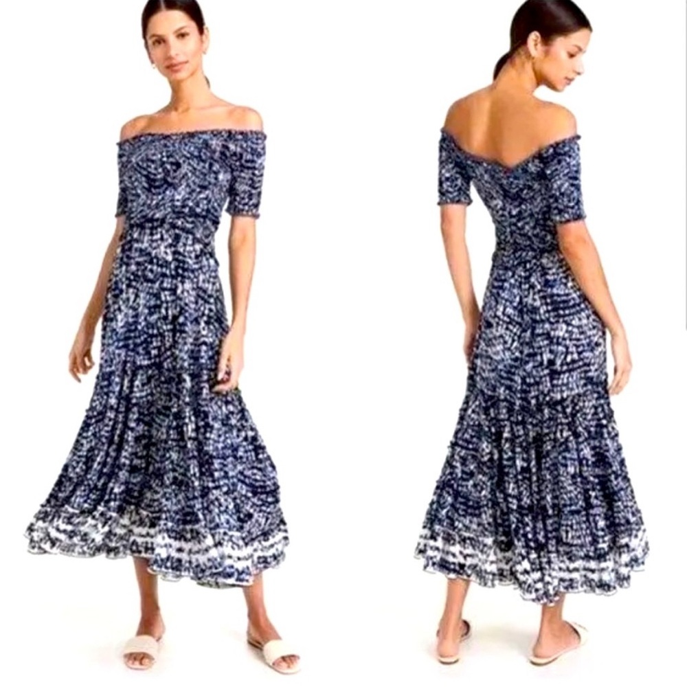 Poupette St. Barth Soledad blue and White tie dye Ruffled Backless Midi Dress